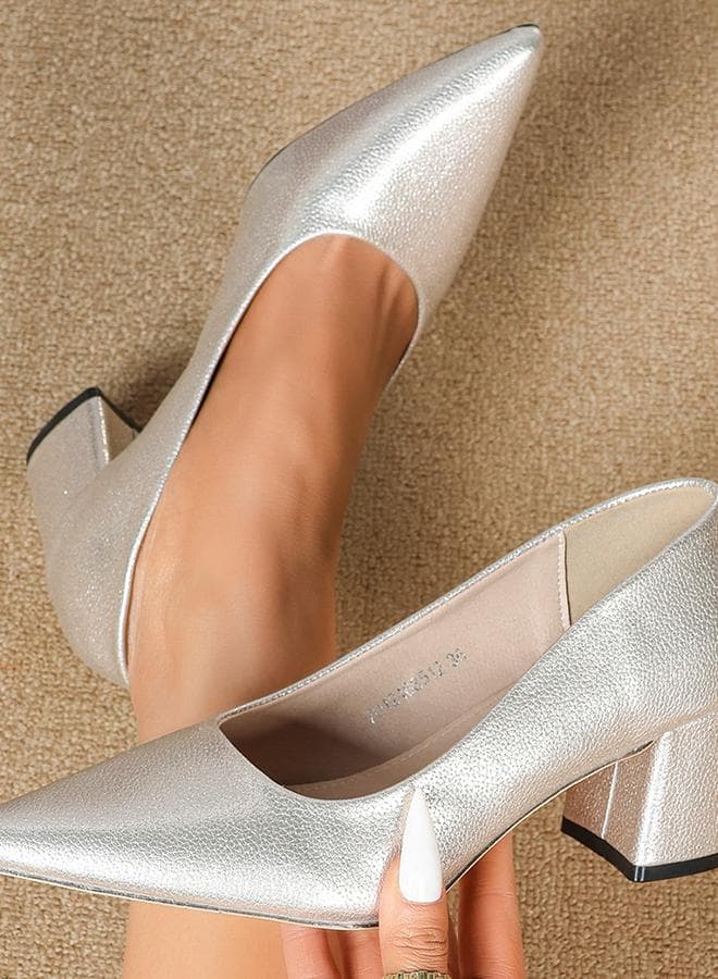 Sneak-a-Peek Block Heel Pointed Toe Pumps - Image 1