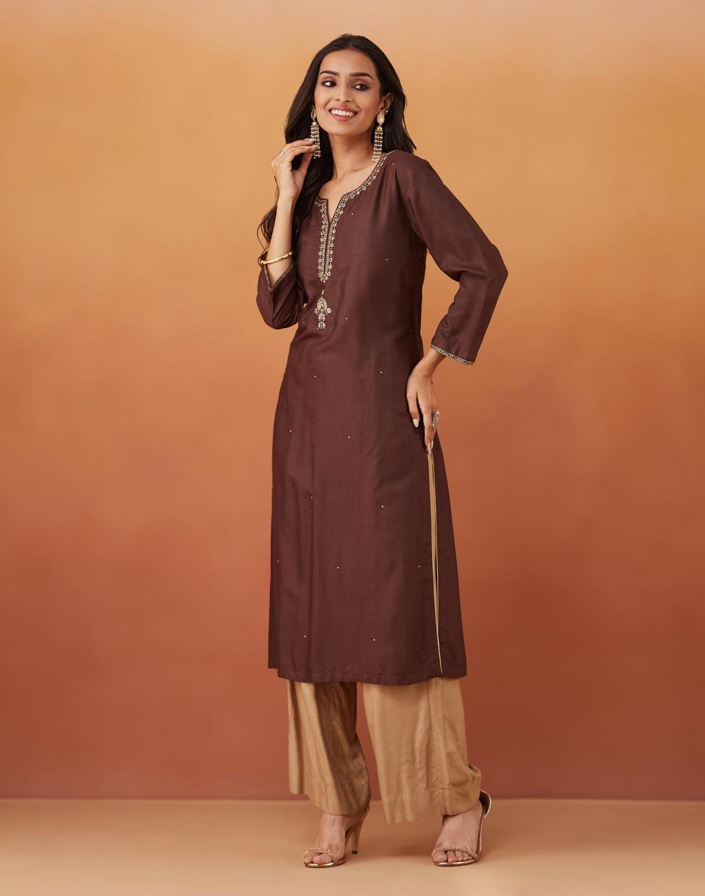 Viscose Silk Embroidered Long Kurta - Image 1
