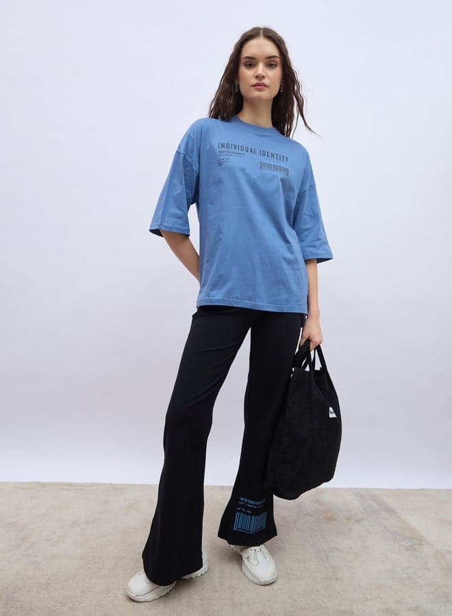 Slogan Print Oversized T-Shirt and Flared Leggings Set - Image 1