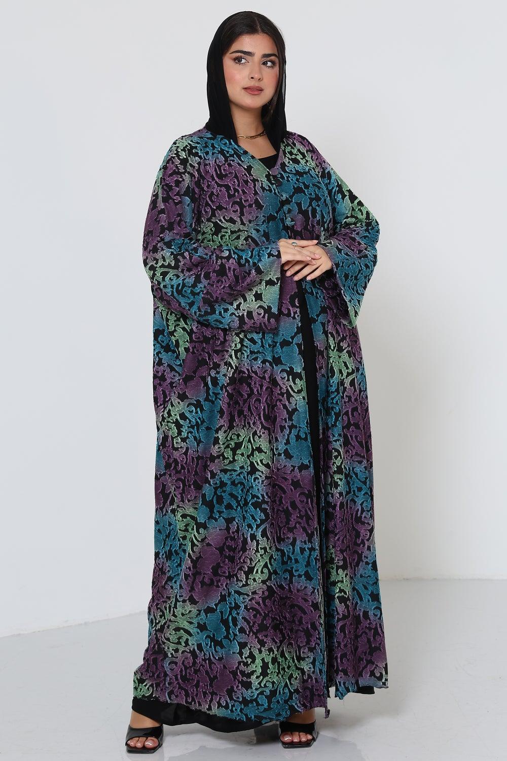 Bisht Style Floral Print Abaya - Image 1