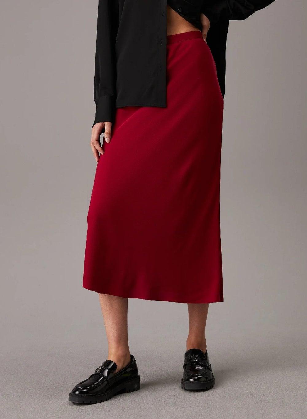 Slim Crepe Midi Skirt with Logo Waistband - Image 1