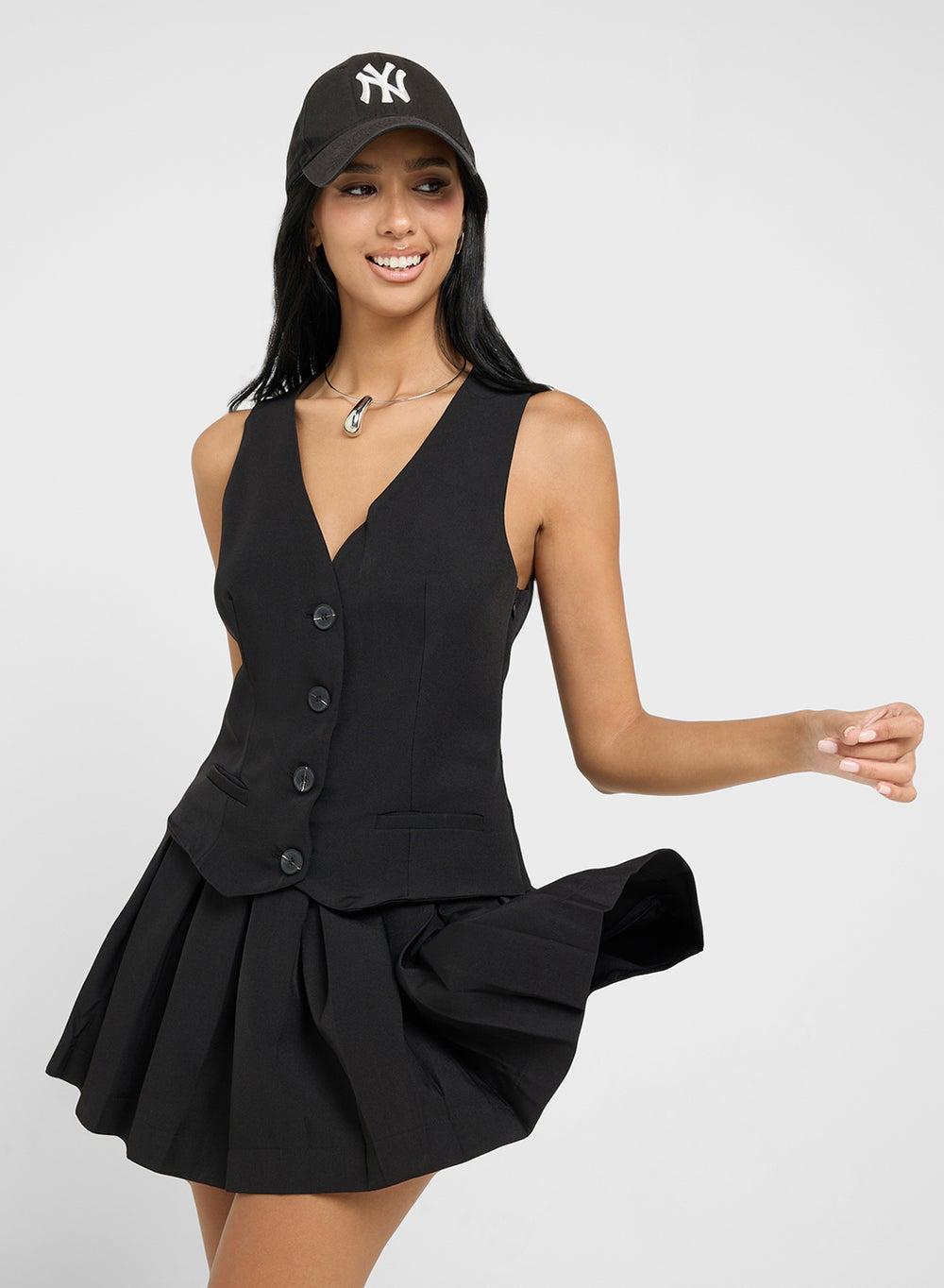 Button Up Vest & Pleated Skirt Coord Set - Image 1