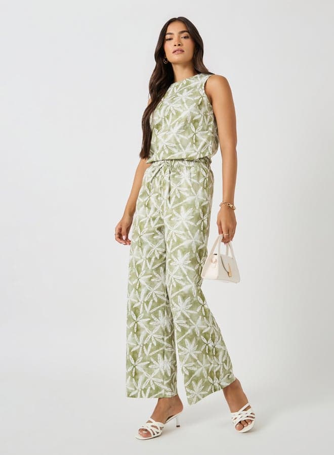All-Over Print Sleeveless Top & Wide Leg Pants Set - Image 1