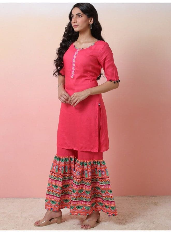 Pink Ethnic Motifs Printed Kurta Sharara Set - Image 1