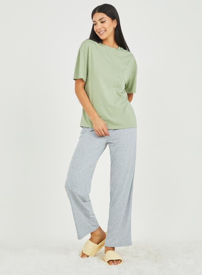 Styli Solid Pocket Detail T-Shirt Pyjama Set - Image 1