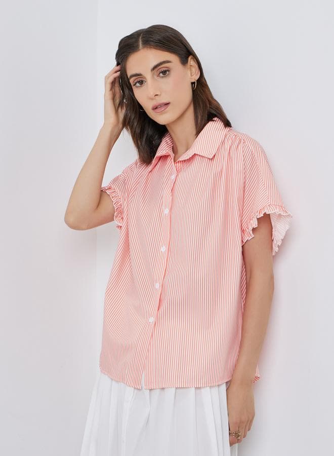 Take Two Women’s Orange Striped Oversized Ruffled Shirt - Image 1