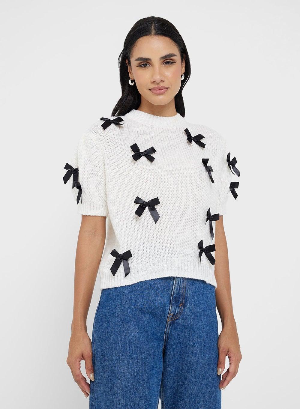 Bow Detail Knitted Crop Top - Image 1