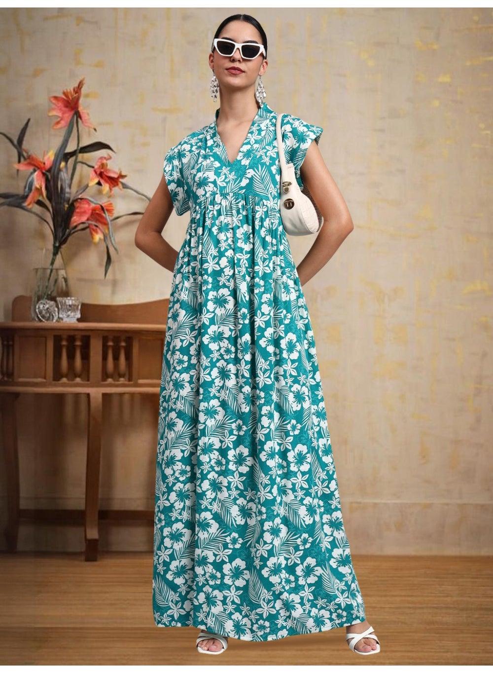 Printed Cotton Jalabiya with Cap Sleeves AL3697A - Image 1