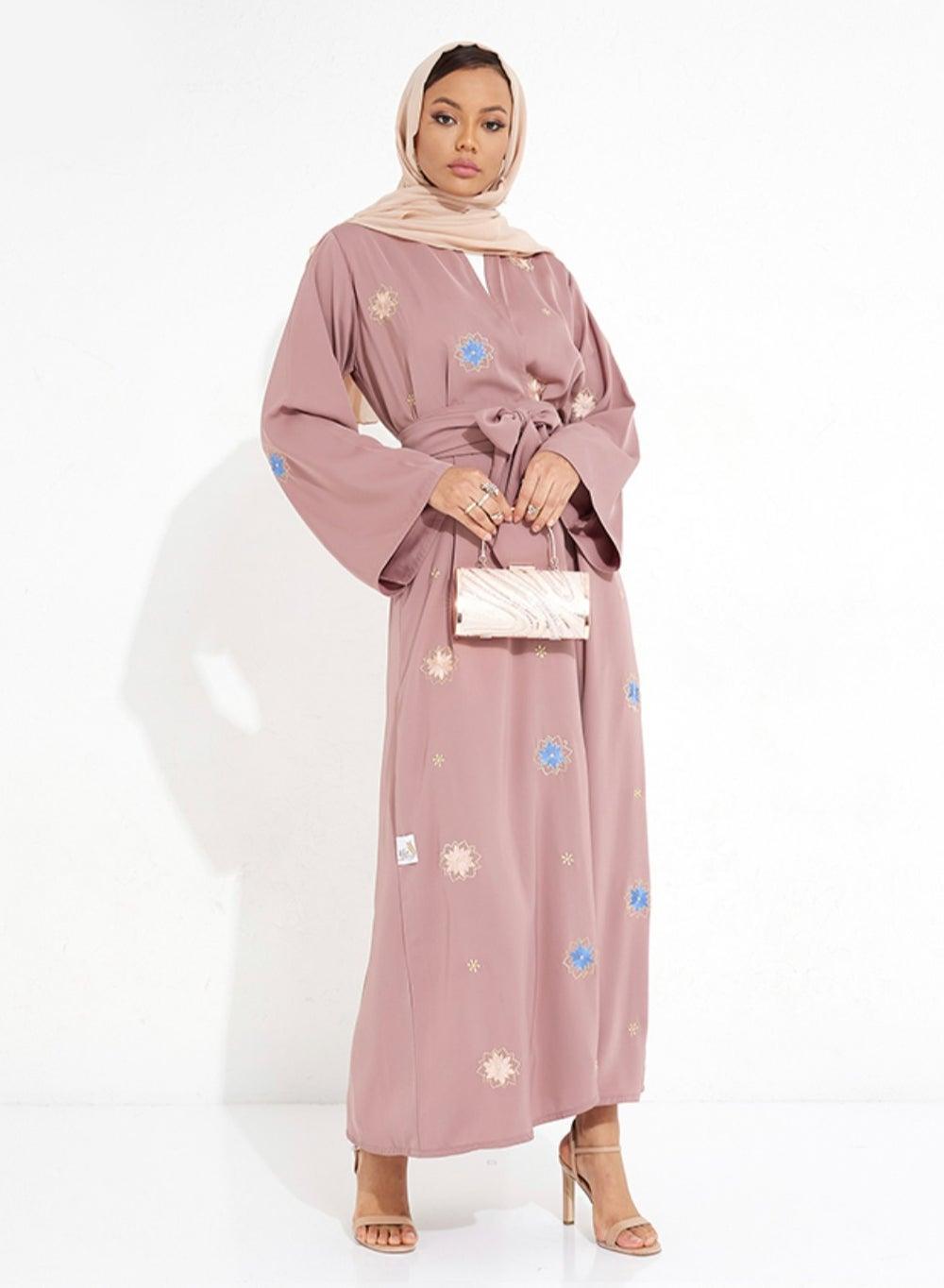 Flora Peach Abaya in Dark Peach - Image 1