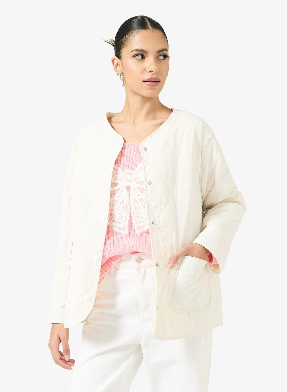 Quilted Pattern Longline Jacket - Image 1