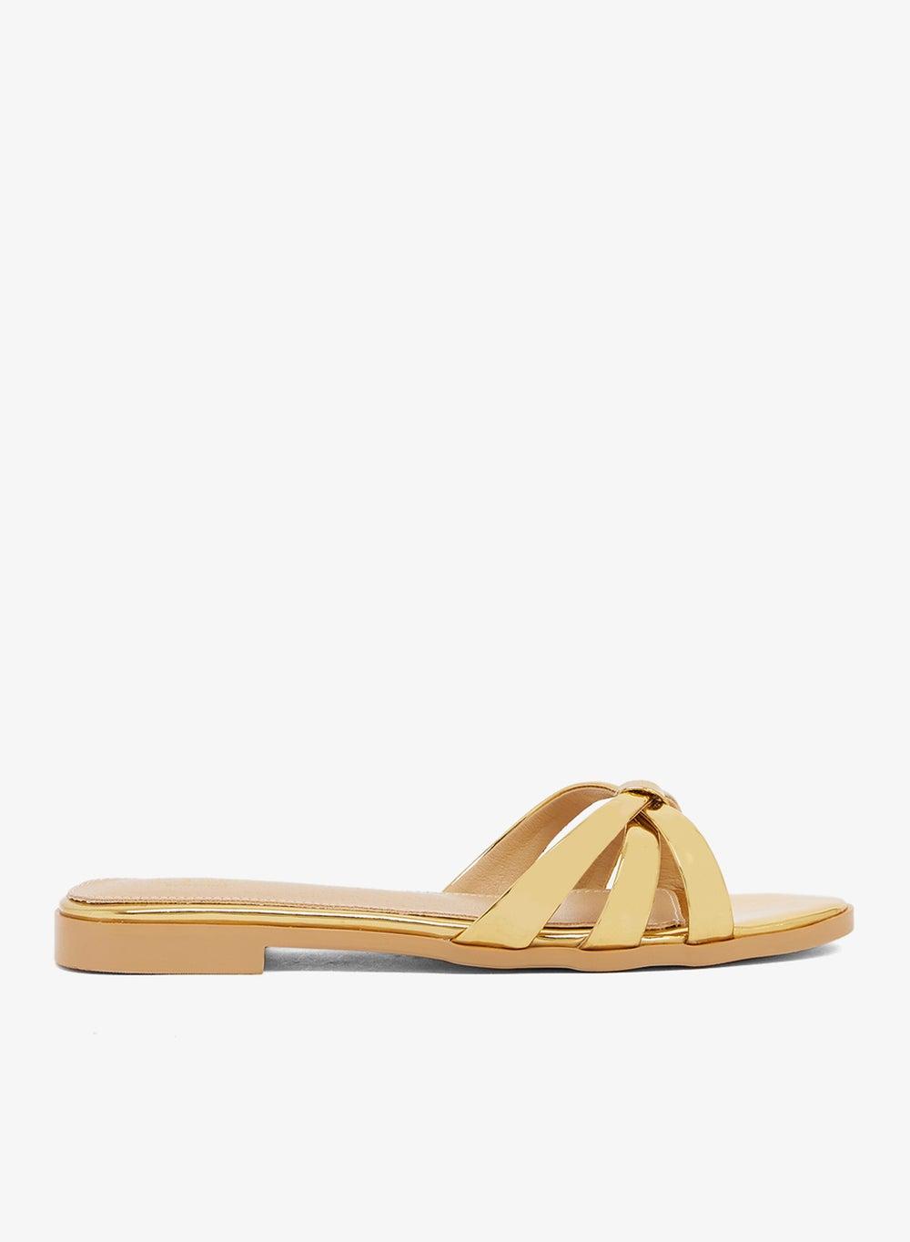 Gold PU 3 Bar Heeled Flats - Image 1