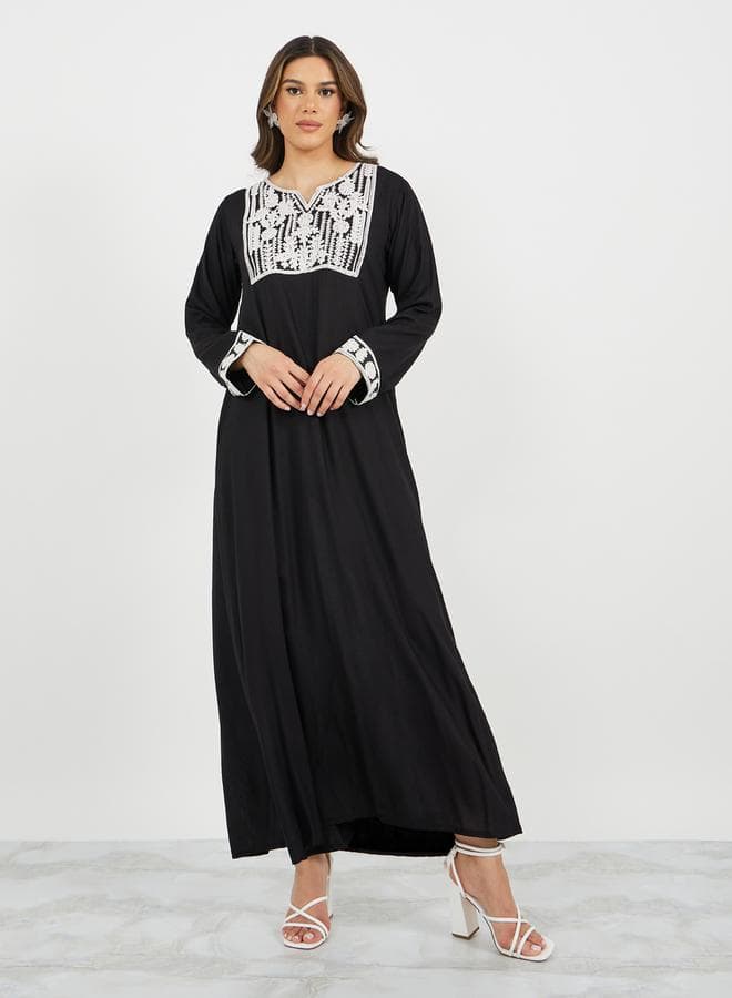 Styli Embroidered Notch Neck A-Line Jalabiya - Image 1