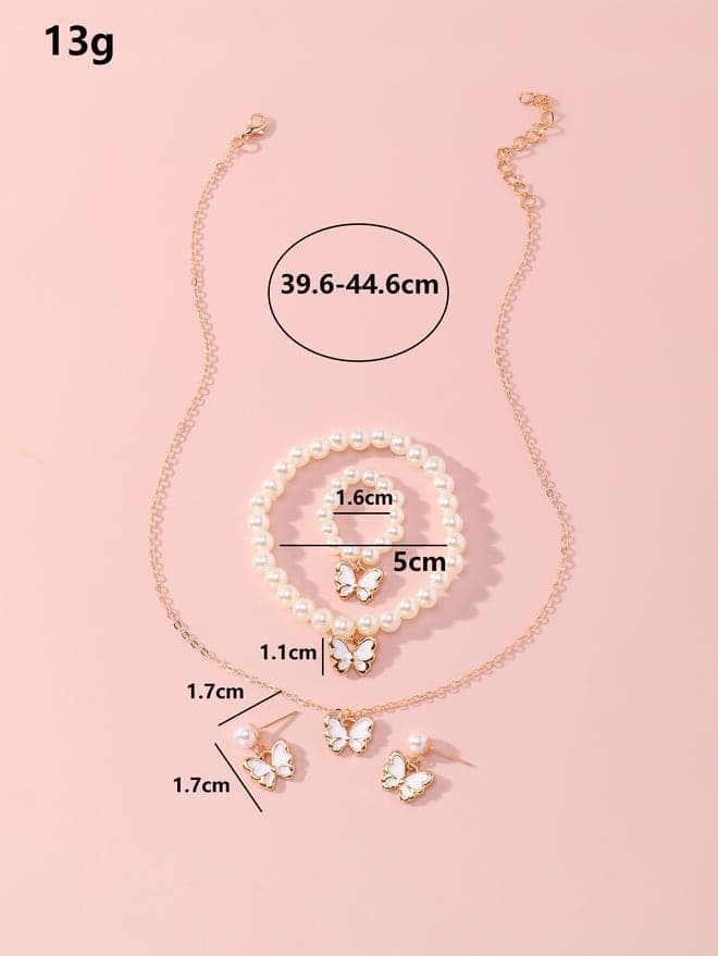 Take Two Butterfly Pendant Faux Pearl Jewelry Set of 4 - Image 1