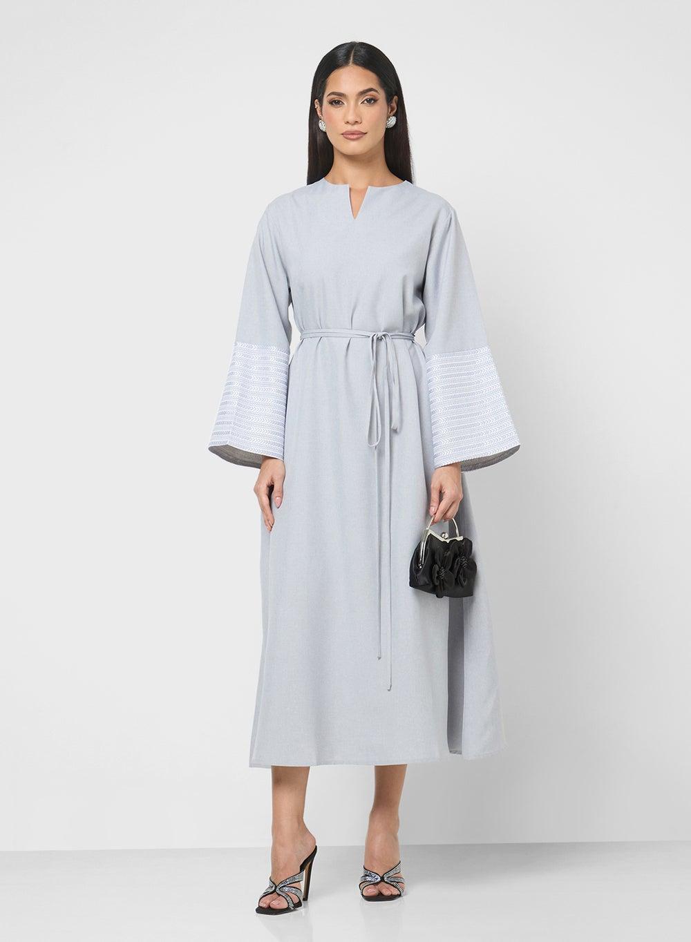 Abaya with Patterned Sleeves - Image 1