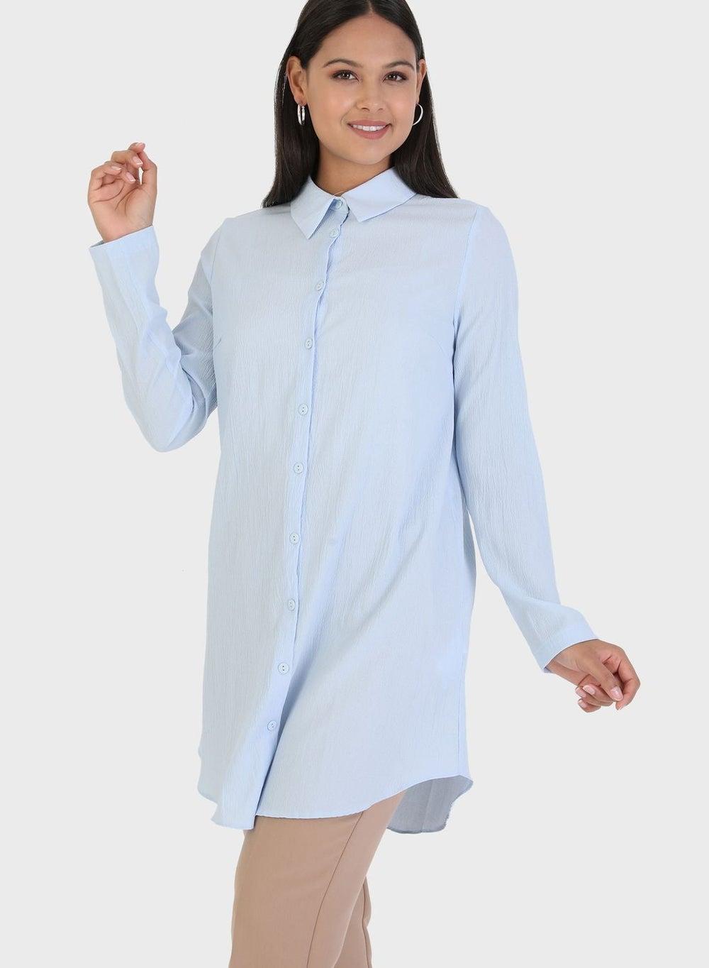 Button Down Shirt Tunic with Collar Neck - Image 1