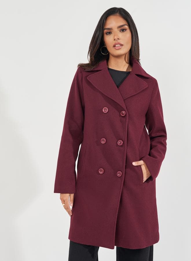 Regular Fit Longline Double Breasted Wool-Like Coat - Image 1