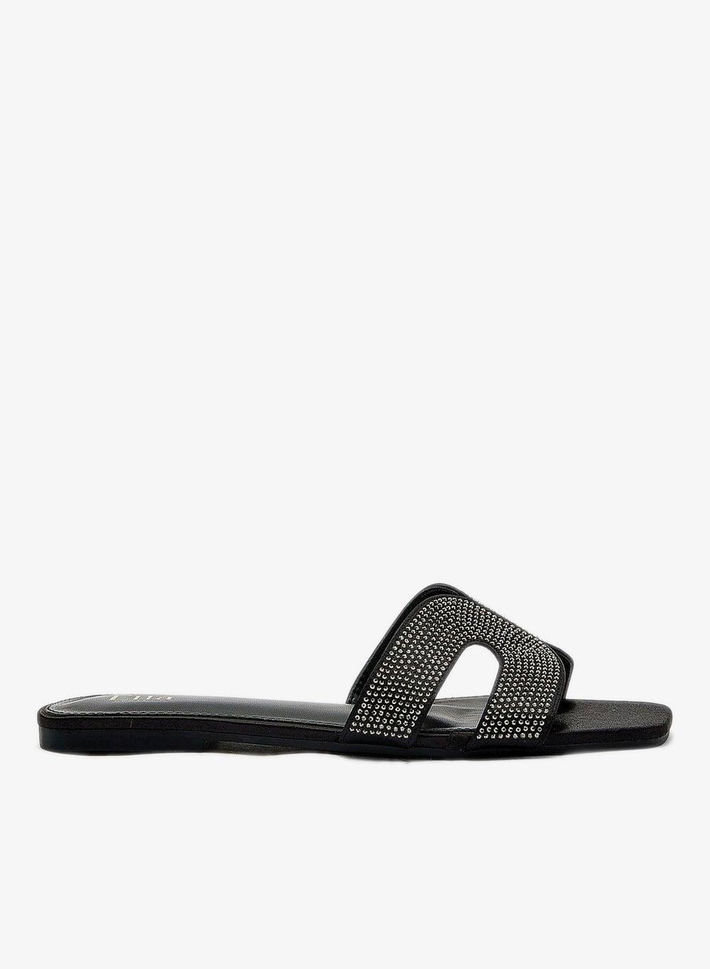 Jewelled Cut Out Detail Flat Sandal - Image 1