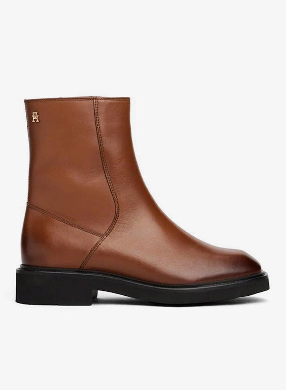 Square Toe Leather Ankle Bootie with Logo Detail - Image 1