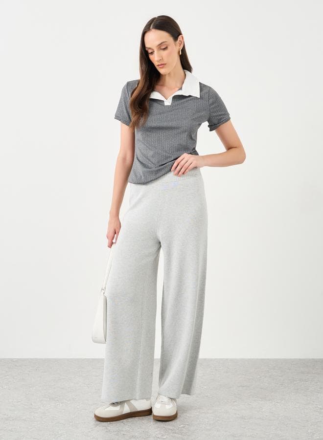 Flat Knit Wide Leg Pants with Drawstring Waist - Image 1