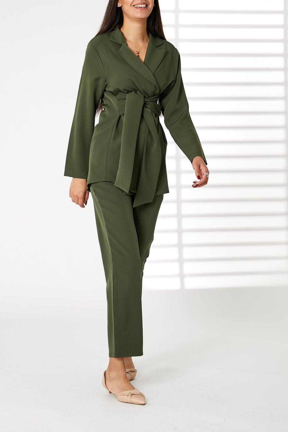 Tie Detailed Blazer and Pants Set - Image 1