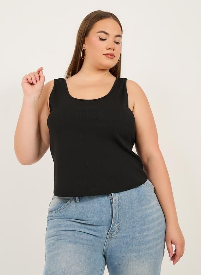Styli Plus Size Scoop Neck Skinny Fit Jersey Tank - Image 1