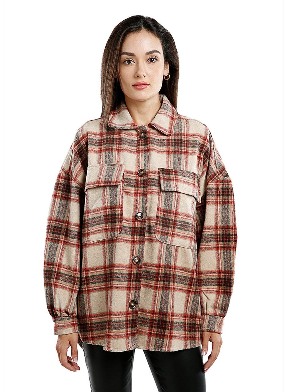 Oversized Brushed Flannel Plaid Shirt - Image 1