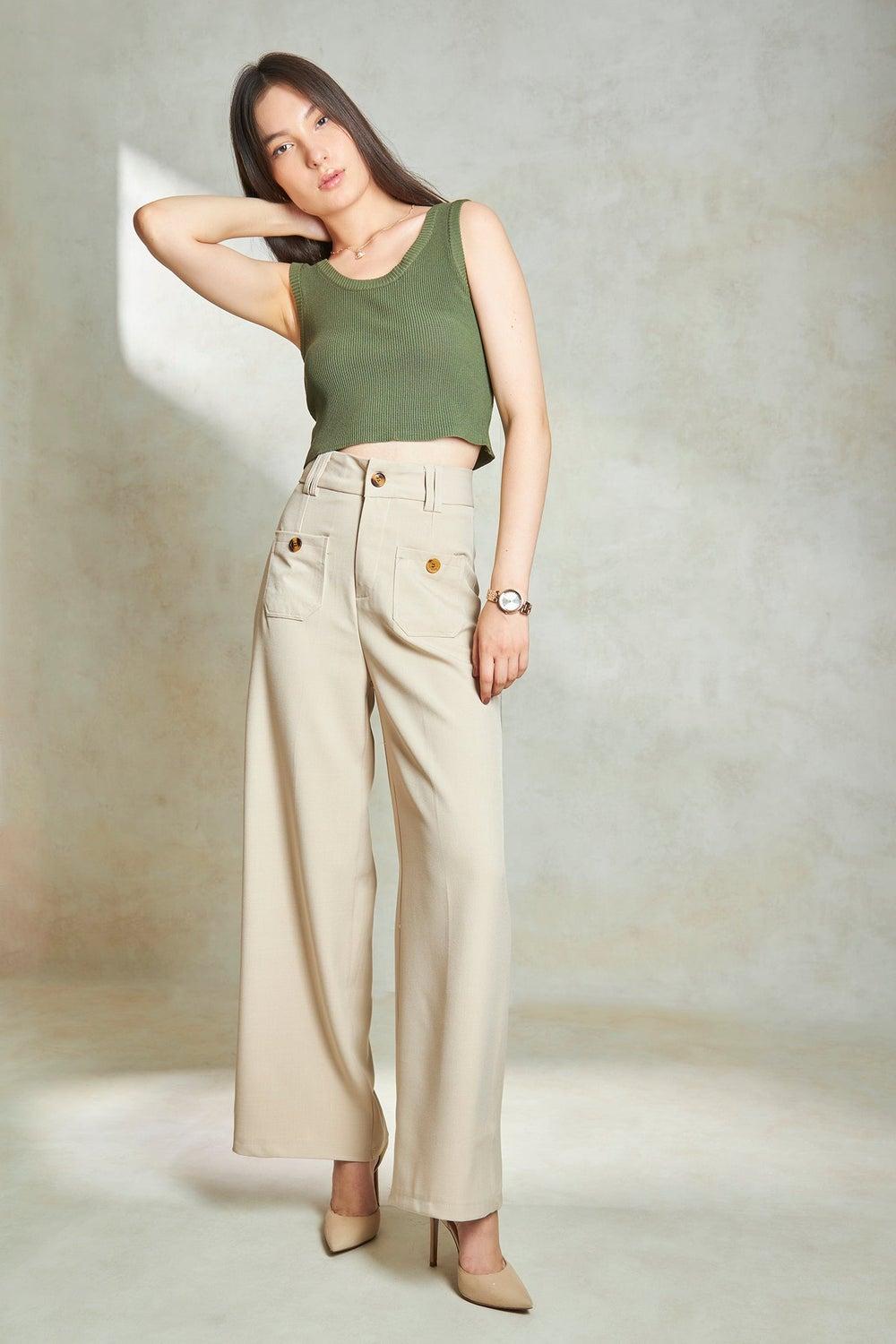 Women’s Beige Twill Straight Daywear Fit Trousers - Image 1