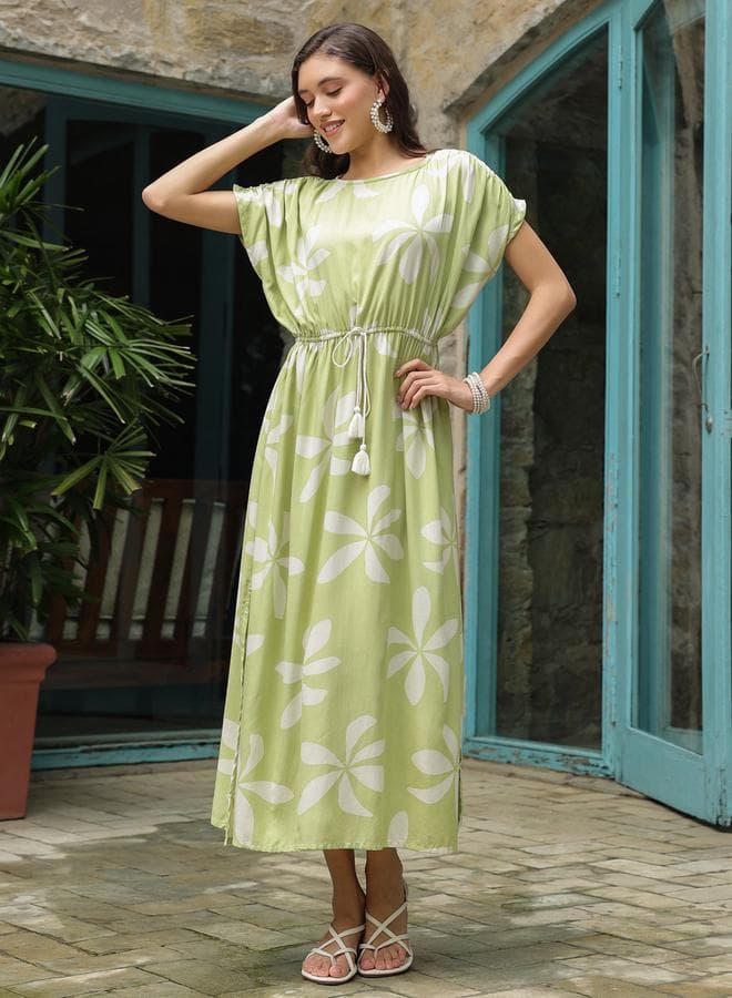 Sanskrutihomes Printed Ruched Waist Maxi Night Dress - Image 1