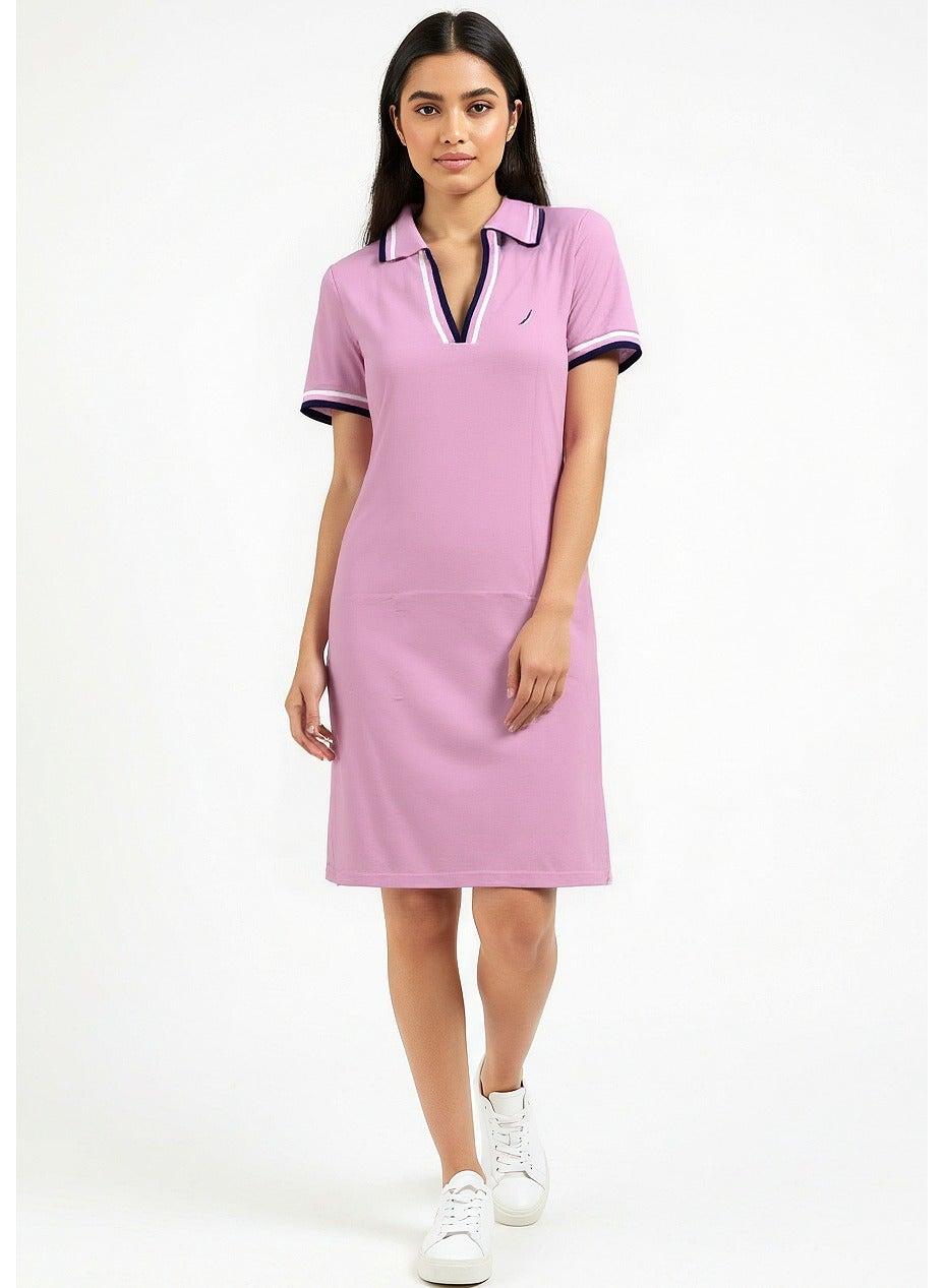 Trimmed Lavender Polo Midi Dress - Image 1