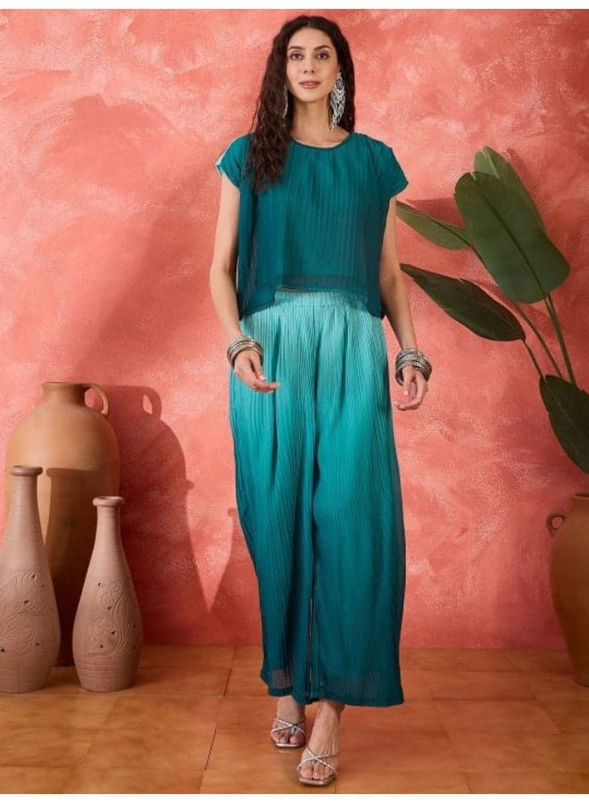 Emerald Green Ombre Wide-Leg Co Ord Set - Image 1