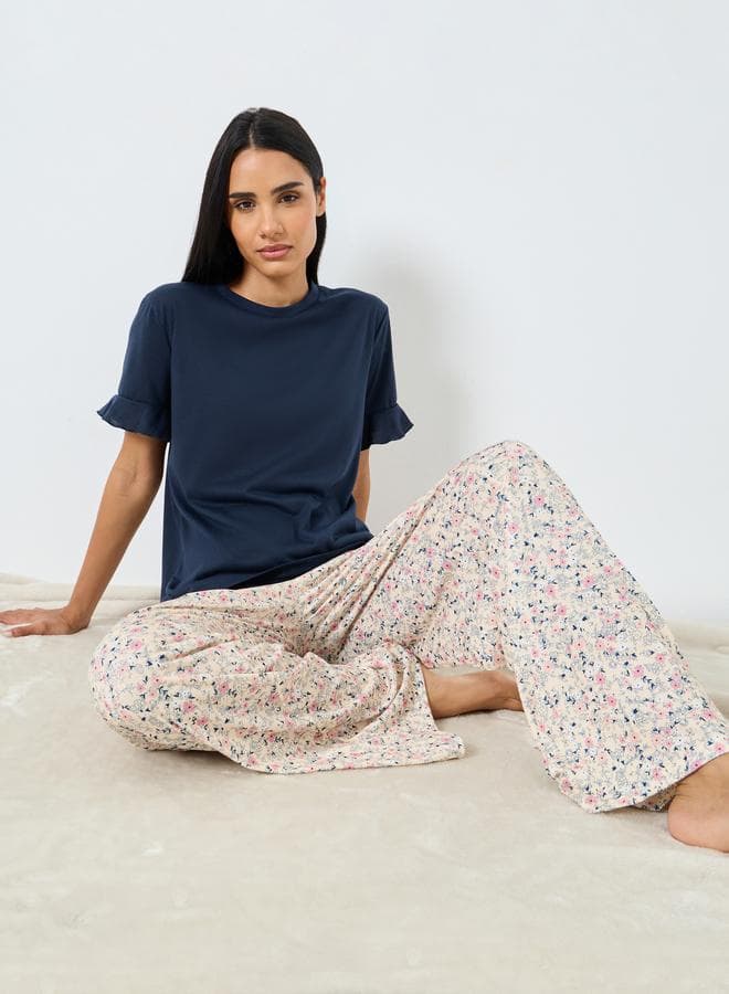 Styli Ruffle Sleeve Floral Pyjama Set - Image 1
