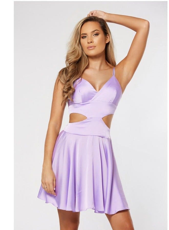 Light Purple Satin Cutout Mini Dress - Image 1