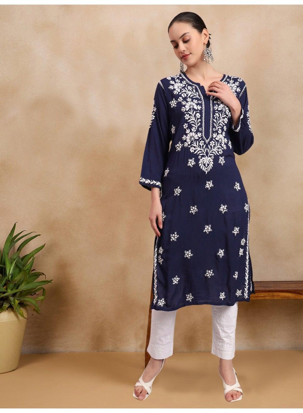 Hand Embroidered Chikankari Modal Kurta AL4059 - Image 1