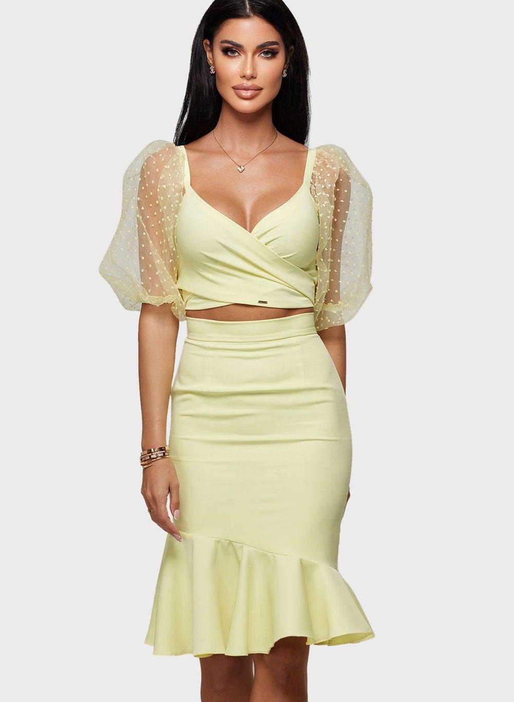 Lace Sleeve Top and Ruffle Hem Skirt Set - Image 1