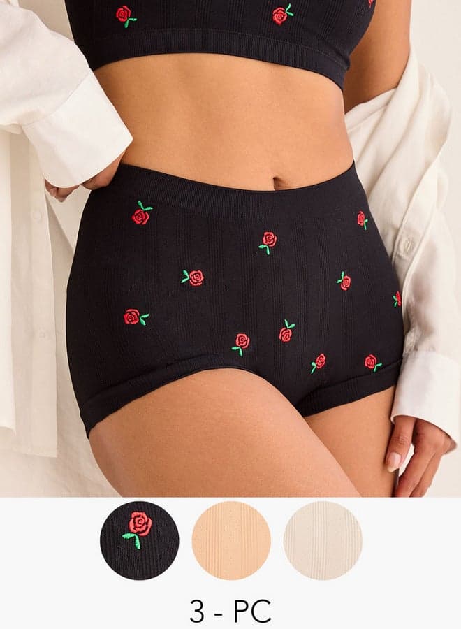 Set of 3 Assorted Boyshort Briefs with Elasticated Waistband - Image 1