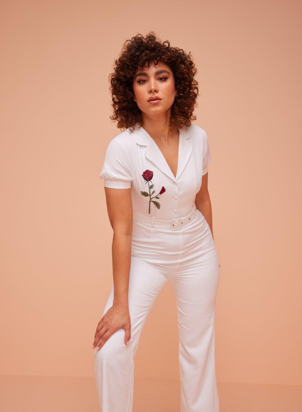 White Ankle-Length Jumpsuit with Belt - Image 1