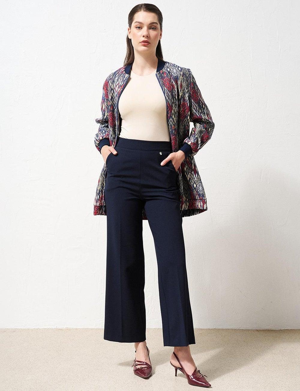 Navy Blue Pressed Crease Wide-Leg Pants - Image 1