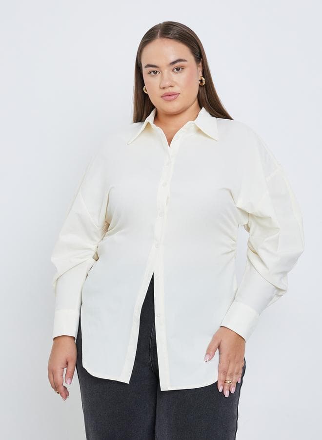 Styli Plus Cream Longline Fitted Shirt - Image 1