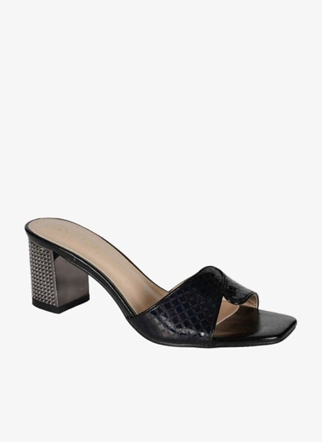 221-78 Zayna Ladies Black High Block Heel Slip-On Sandals - Image 1