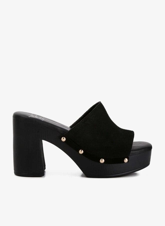 Black Suede High Block Heel Clogs - Image 1