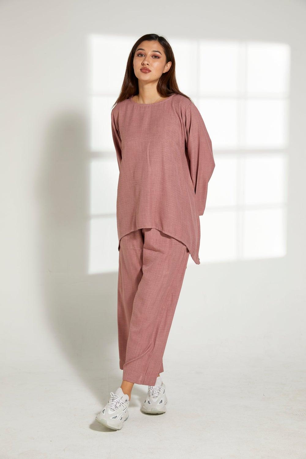 Asymmetric Boat Neck Top & Pants Set - Image 1