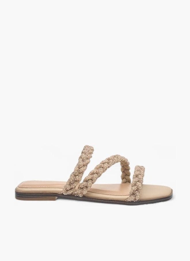 Women's Embellished Braided Slip-On Flat Sandals - Image 1