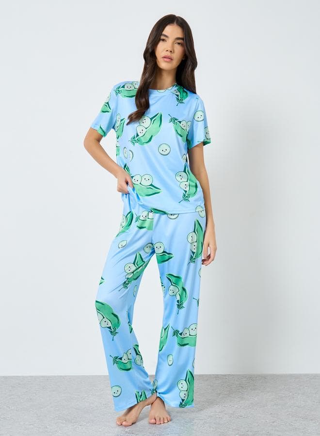 Pea Pod Graphic Print Long Pyjama Set - Image 1