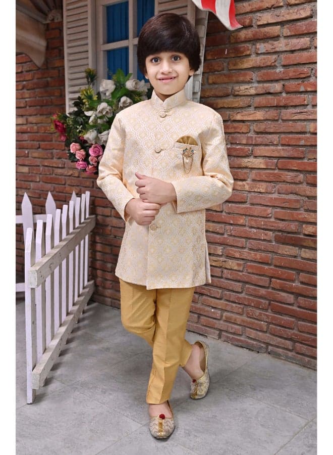 Cream Boys Sherwani and Trousers Set for Festive Wear - Image 1