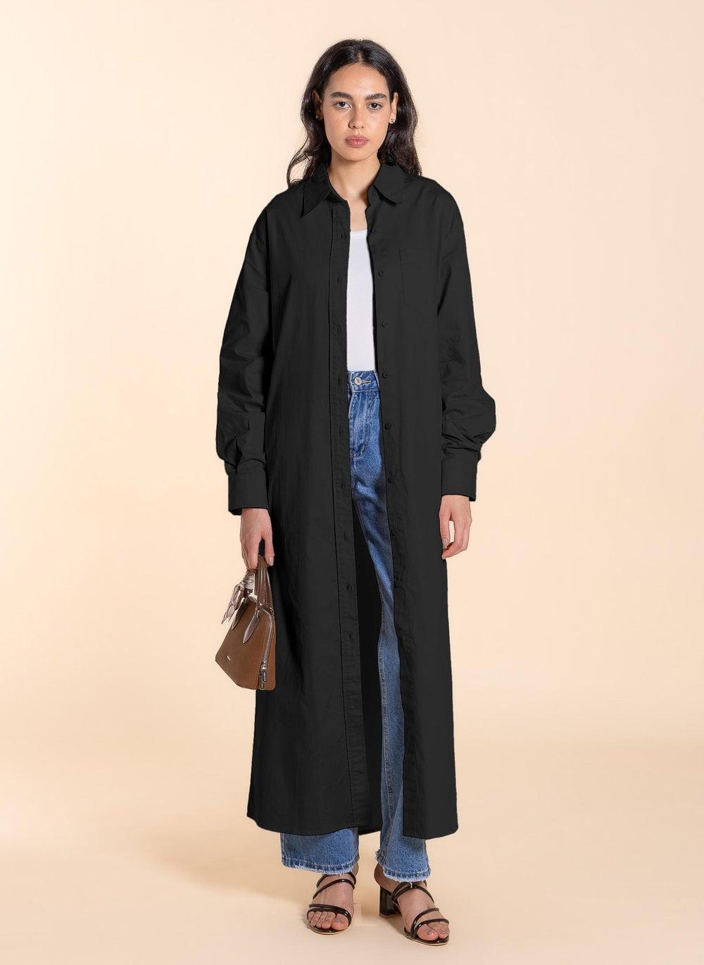 Maxi Cotton Shirt Dress with Chest Pocket - Image 1