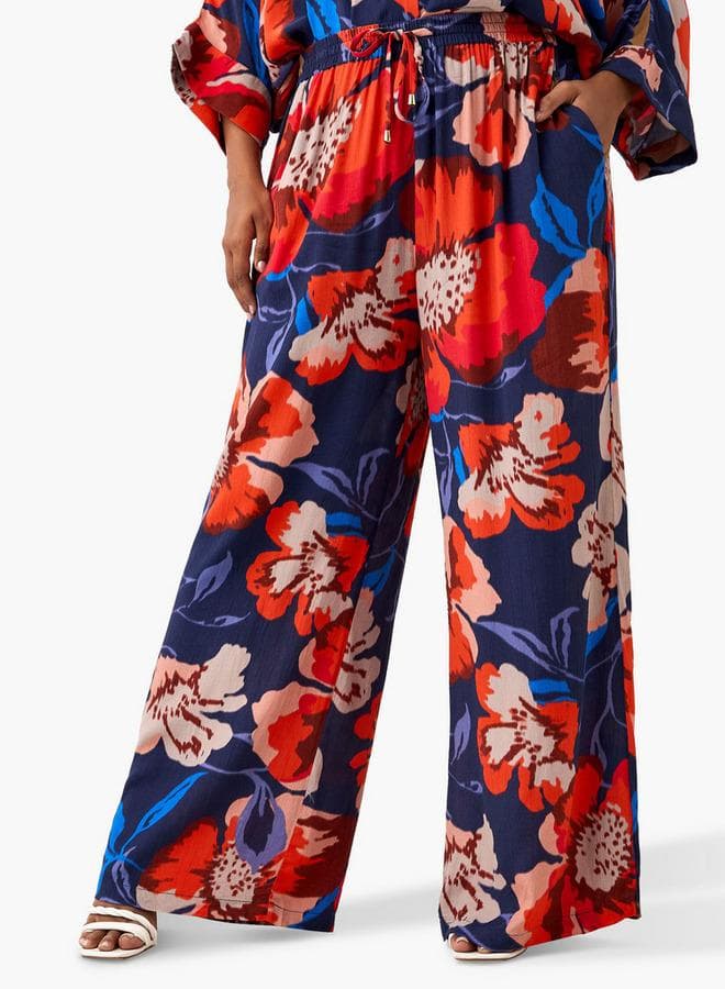 Plus Size Ulla Popken Floral Print Wide-Leg Pants - Image 1
