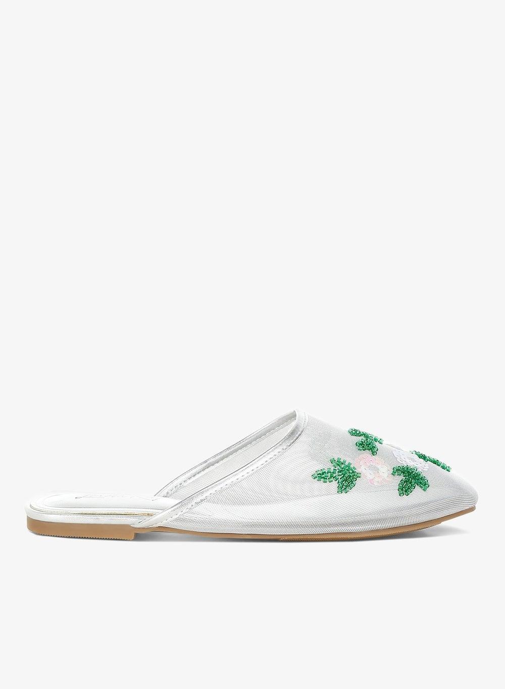 Silver Mesh Sequin Beaded Mules - Image 1