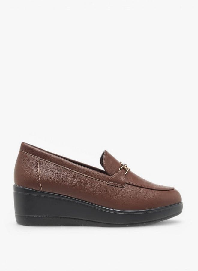 Women's Metal Accent Slip-On Loafers with Low Wedge Heel - Image 1