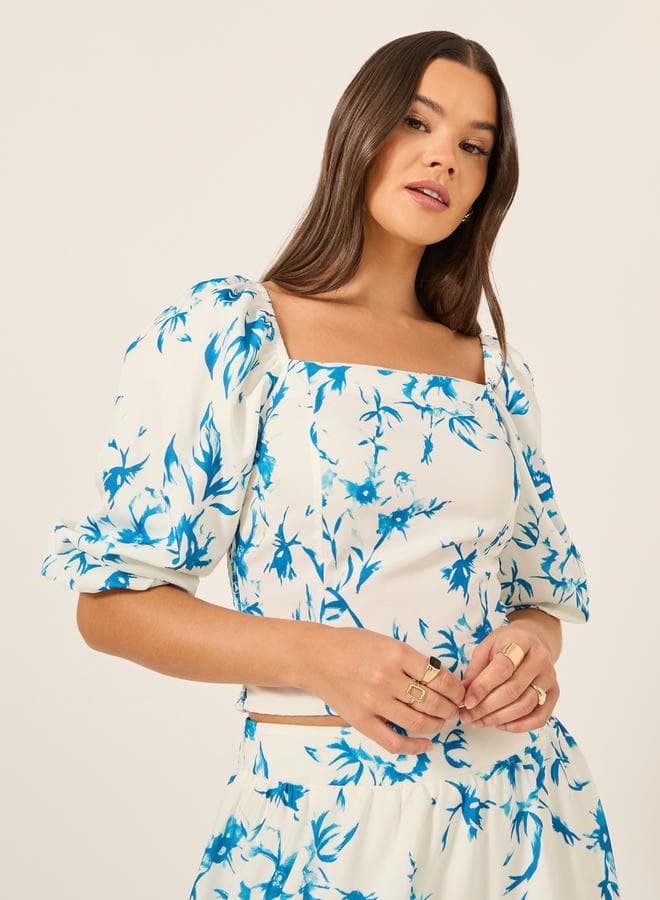 Floral Print Puff Sleeve Blouse for Women - Image 1