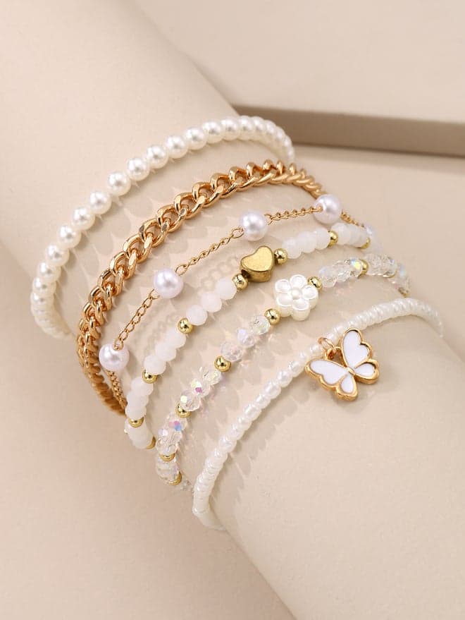 Take Two Pendant Faux Pearl Beaded Bracelet Set - Image 1